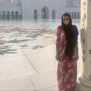 Red floral long sleeve maxi dress